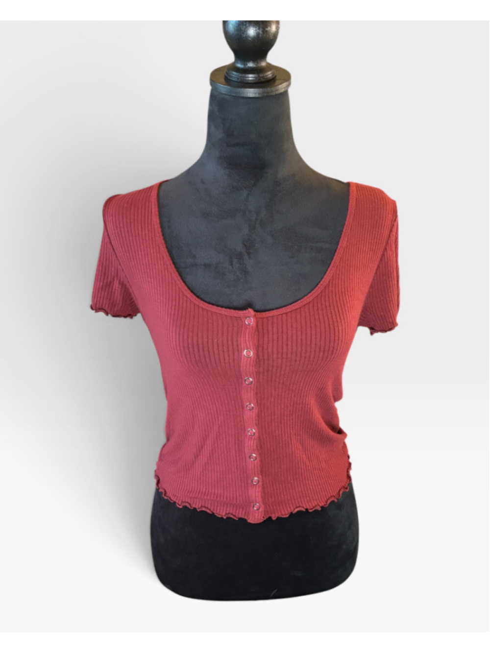 American Eagle Soft & Sexy Rib Maroon Short Sleeve Top - Size S